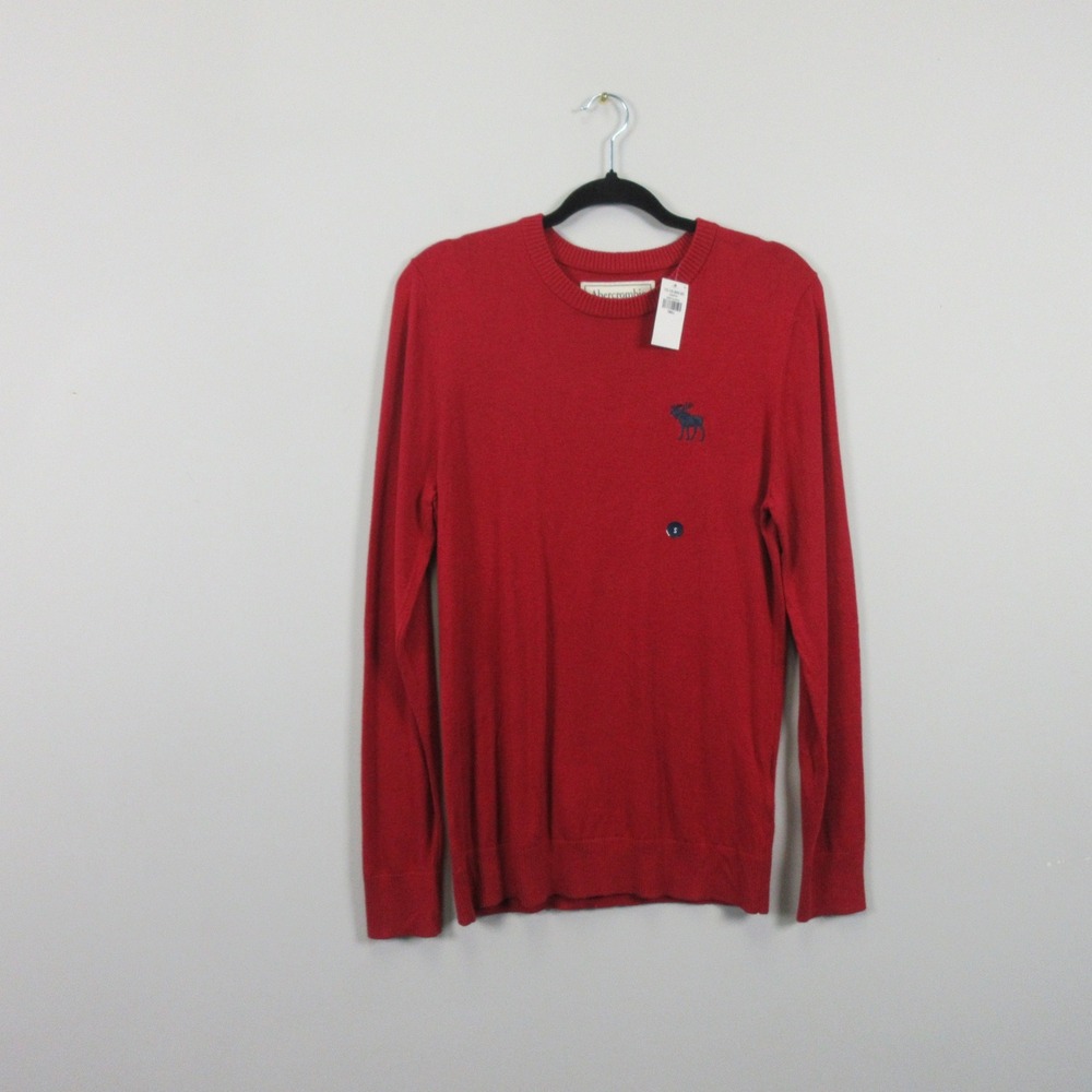 Abercrombie & Fitch Mens Red Crewneck Long Sleeve Sweater Small Ribbed Shirt